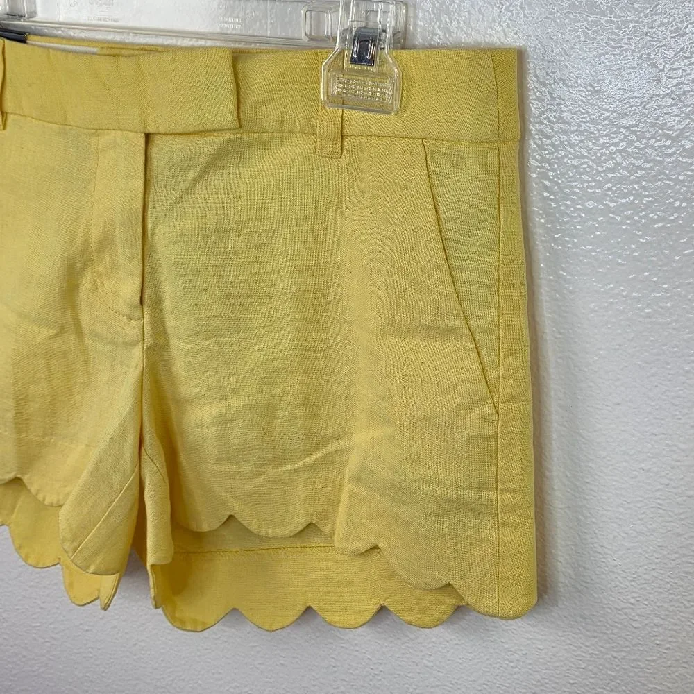 NWT J. Crew Yellow Scalloped Hem Linen Shorts Size 6